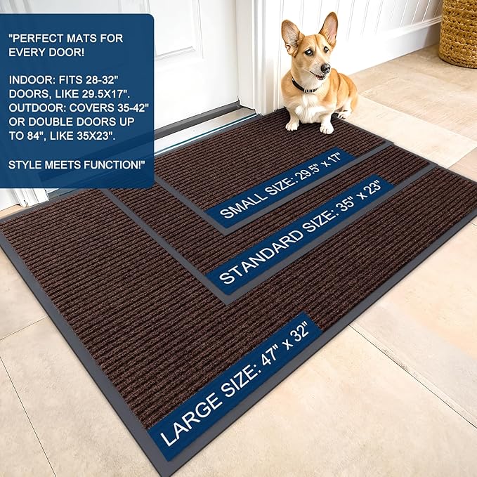 OLANLY Front Door Mat Indoor Outdoor Entrance, Waterproof Heavy Duty Doormat, Fade Resistant, Low Profile, Easy Clean Patio Porch Welcome Floor Mats for Entry, 47x30, Brown