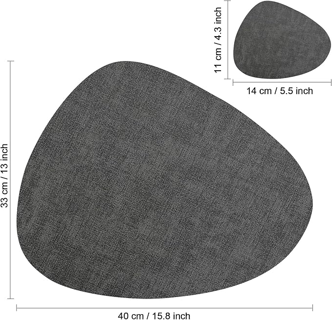 Placemats and Coasters, Washable Reversible Placemats Round Faux Leather Wipeable Place Mats Non Slip Heat Resistant Indoor Outdoor Table Mats (Set of 4, Gray Yellow)