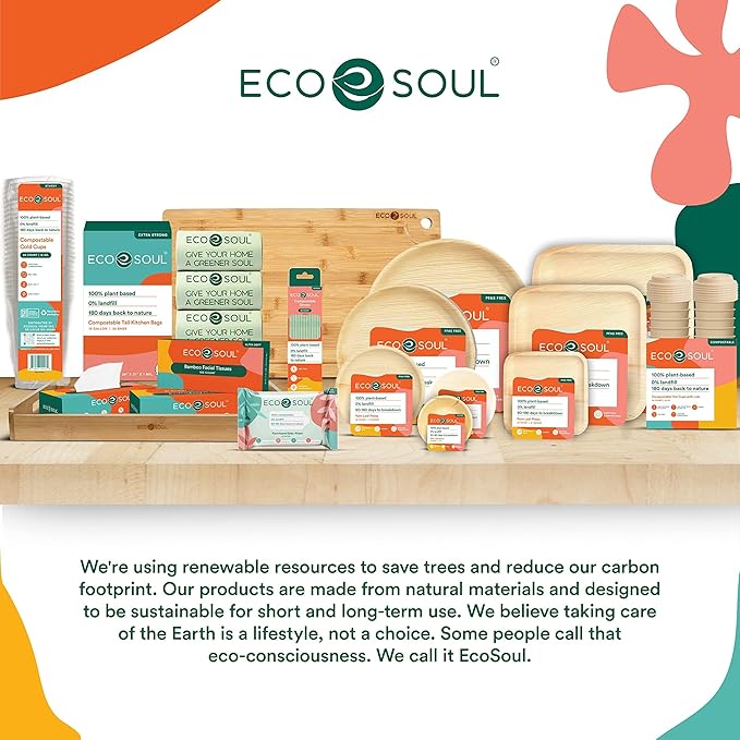 ECO SOUL Palm Leaf Square Plates 7" & 10" (200 Count) Compostable|Biodegradable| Eco-Friendly Disposable Party Plates for Appetizers - Dinner Parties, Wedding, Events & Camping Essentials