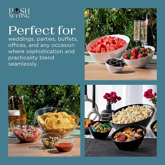 Posh Setting Gold Plastic Serving Bowls - Angled, Disposable for Chips, Candy, Salad, Fruit - Wedding Party Table - Gold Glitter, 20 OZ, 5 Pack