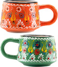 BCS 6 Oz Cappuccino Cups Set of 2, Hand-Painted Ceramic Coffee & Tea Mugs | by BCS