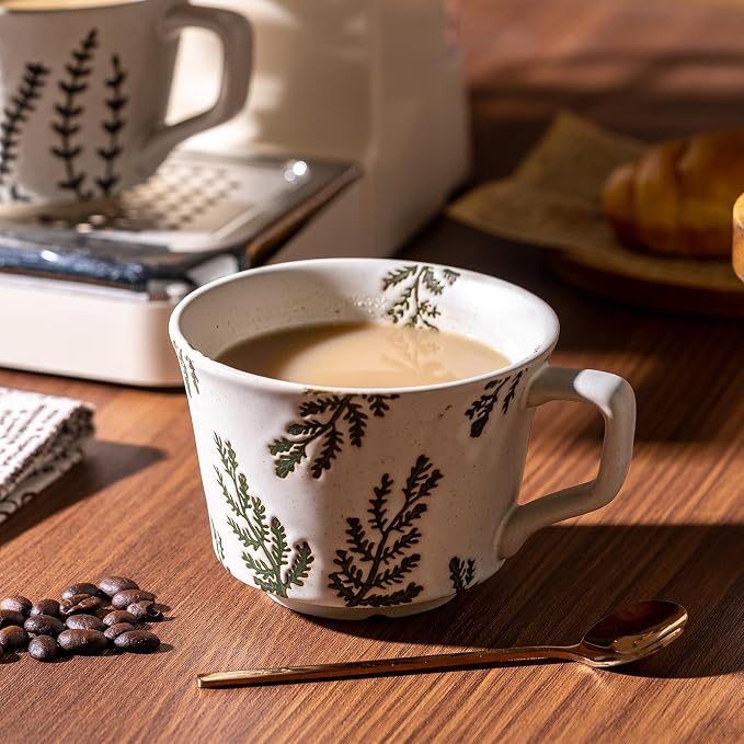 Coffee Mugs Set of 4 with Gold Spoon, 11 oz Ancient Style Hand-painted Ceramic - Image 5