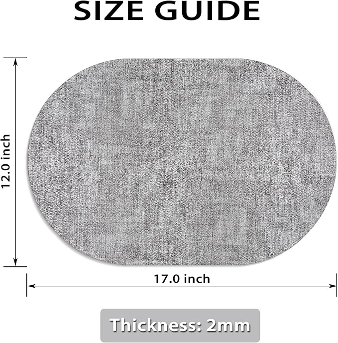 Placemats for Dining Table Set of 6 Non-Slip, Heat Resistant Oval Leather Placemat Double Layer, Waterproof Table Mats Easy to Clean for Kitchen Dining Room Coffee Office Table, Grey