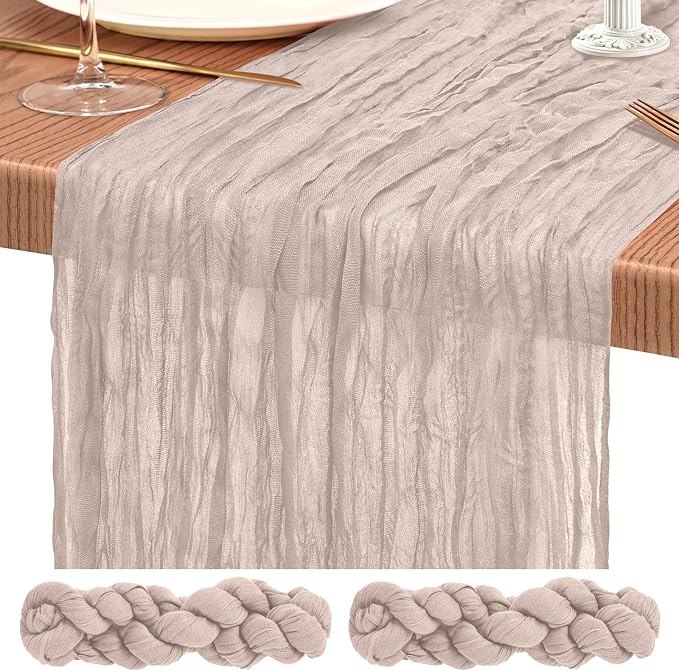 Showgeous 2 Pack Rosy Brown Cheesecloth Table Runners Boho Wedding Decor | by Showgeous