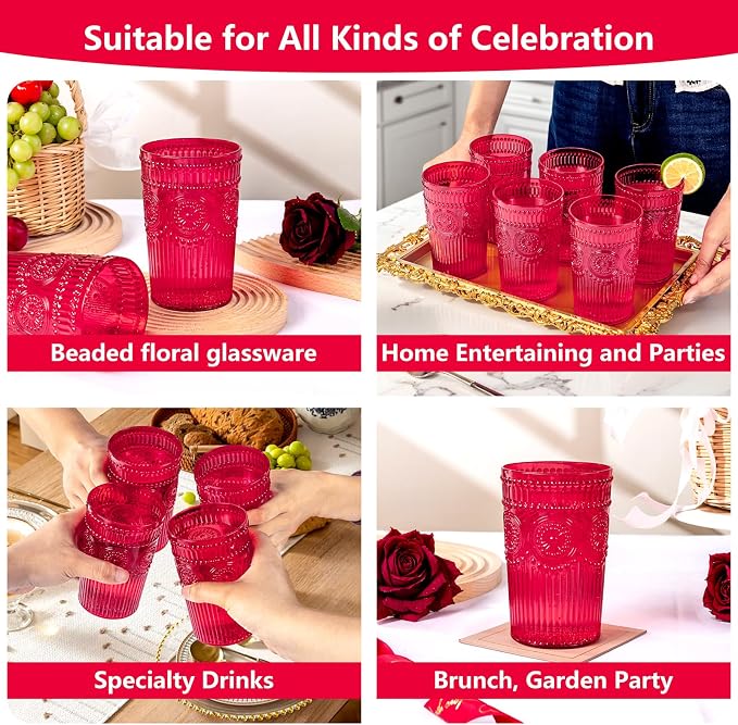 Ciaell 12 Pack Red Plastic Water Glasses - Image 9