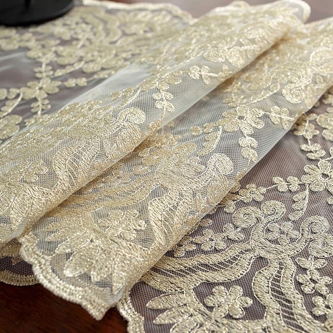 SUTAVIA Lace Table Runner 12"×84" Gold Embroidered Dresser Scarf | Classic - Image 5