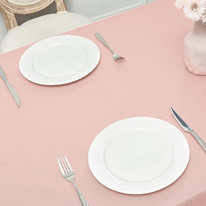 Rectangle 6 Feet Tablecloth 60x104 inch Linen Textured Table Cloth Stain and Wrinkle Resistant Washable Polyester, Decorative Table Cover Waterproof for Dining, Buffet and Camping, Pink