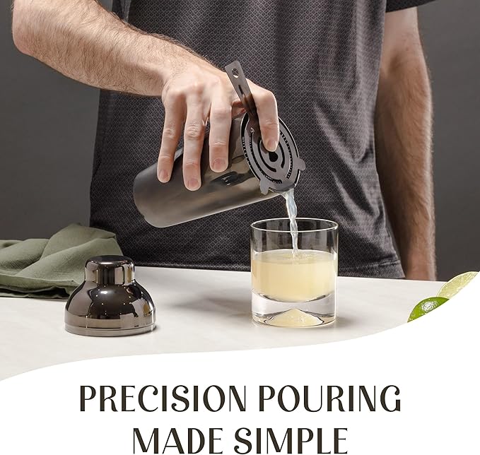 Mixology & Craft Cocktail Shaker Set with Bamboo Stand - Professional 10-Piece Bartender Kit - Complete Bar Set & Cocktail Mixer Kit for Home (Gun-Metal)