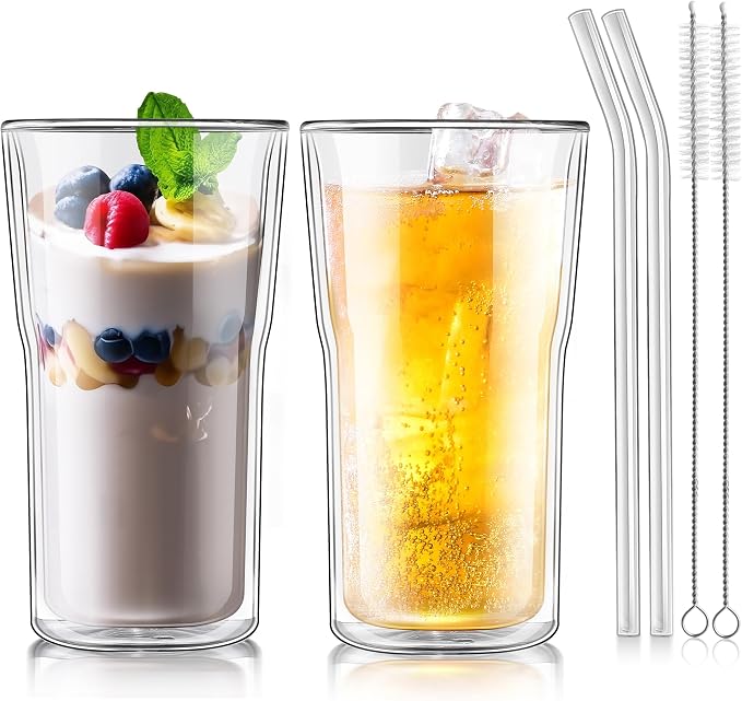 Joeyan Glass Double Walled Beer Drinking Glasses Tumbler 16 oz, Double Layer by JoeyanHousehold