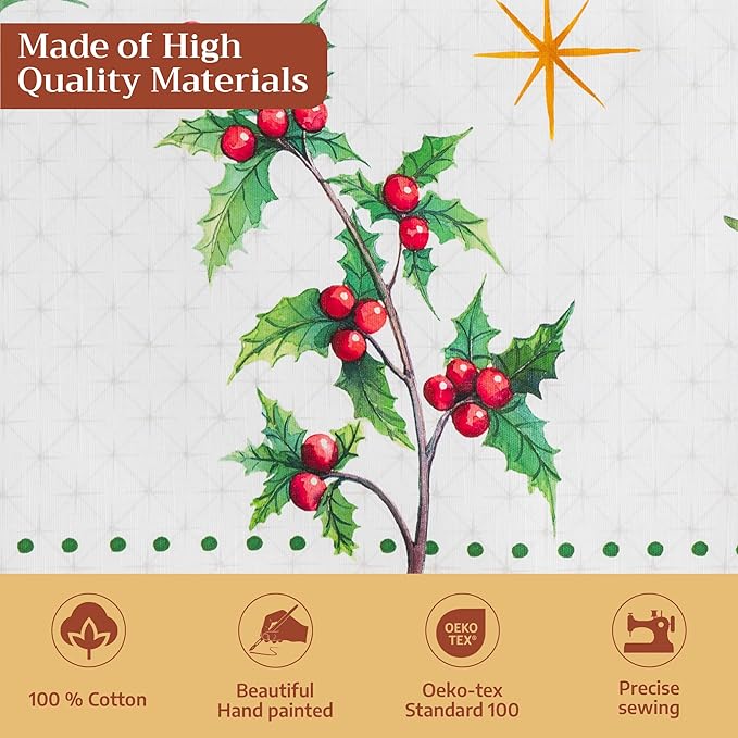 Maison d' Hermine Table Cloth Rectangle Table 100% Cotton 60 x 90 Inches Fall Tablecloth Reusable Everyday Use for Thanksgiving Christmas Decorations Dining Farmhouse Party (Poinsettia Christmas)