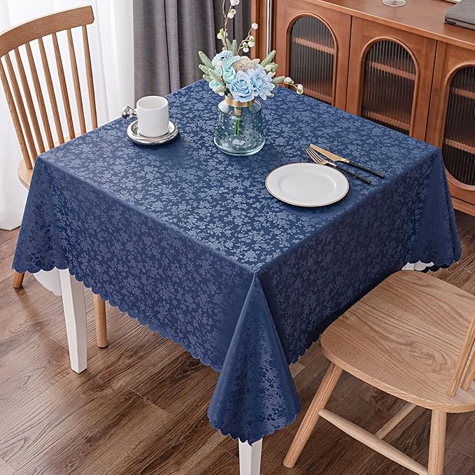 Smiry Square Table Cloth, Waterproof Heavy Duty Vinyl Tablecloths, Wipeable Washable Table Cover for Kitchen and Dining Room (Navy, 60" X 60")
