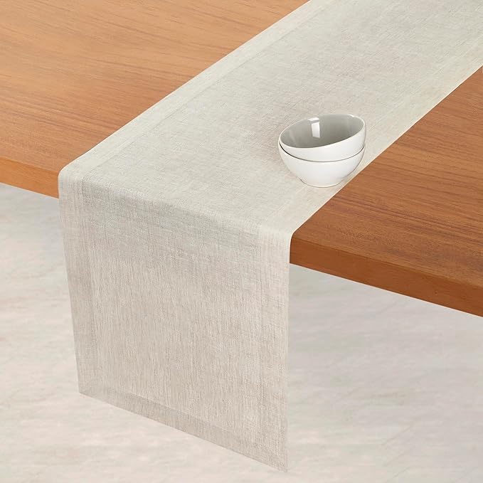 D'Moksha Homes Linen Table Runner 48 Inches - 100% Pure Linen Light Natural Table Runner 14 x 48 Inch for Coffee Tables, Dresser, Valentines, Spring, Easter - Machine Washable