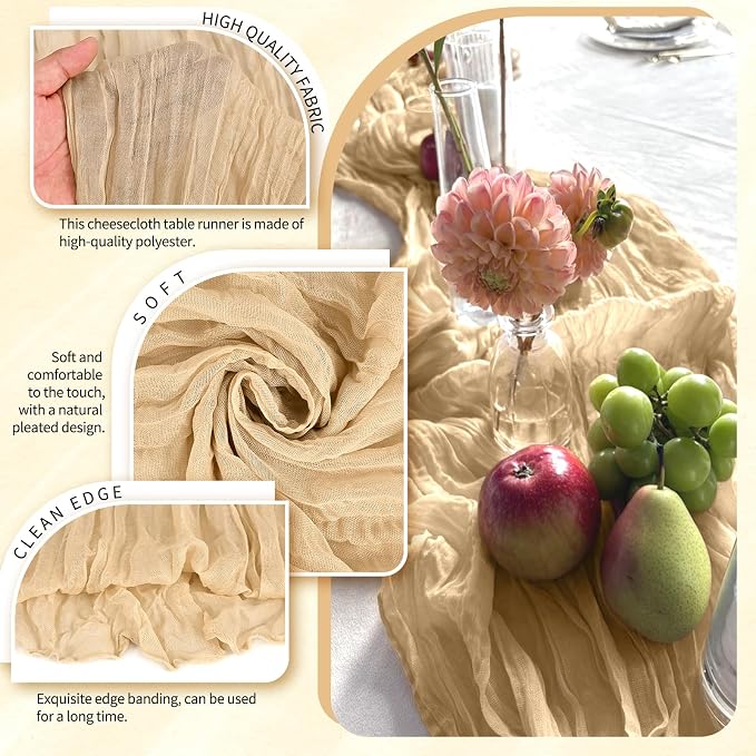 30 Pack Cheesecloth Table Runner 10FT Nude Table Runner Boho Gauze Cheese Cloth - Image 3