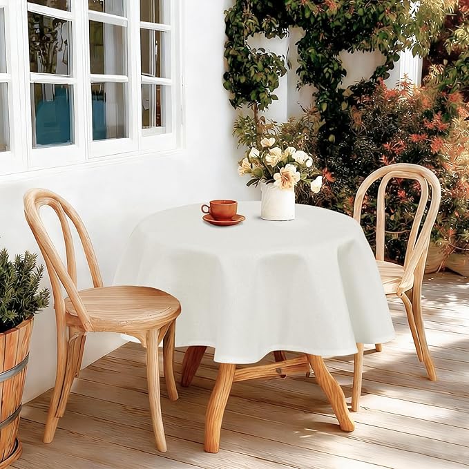 JIUZHEN Round Textured Table Cloth Linen Wrinkle Free Stain Resistant Farmhouse Decorative Circular Tablecloth for Kitchen, Dining, Party, Wedding, Outdoor Use (30 Inch Round,White)