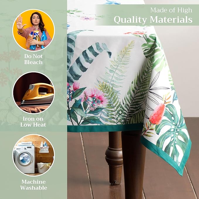 Maison d' Hermine Table Cloth Rectangle Table 100% Cotton 70 x 120 Inches Tablecloth Reusable Decorative for Dining Room Farmhouse Home Valentines Day Decorations Spring Summer - Tropiques