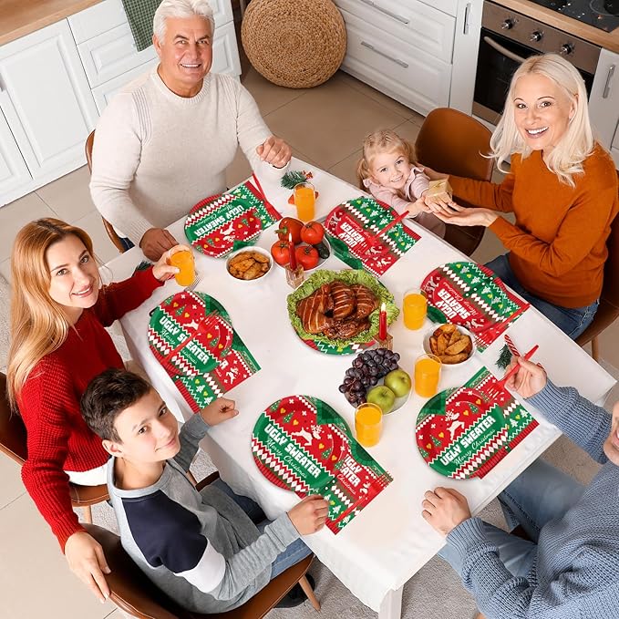 200 Pcs Christmas Ugly Sweater Party Supplies Paper Plates Napkins Xmas Tacky Sweater Tableware Party Decorations Favors for Xmas Birthday Winter Holiday Serves 50