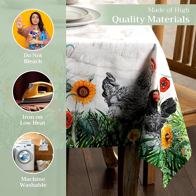 Maison d' Hermine Table Cloth Rectangle Table 100% Cotton 60 x 108 Inches Tablecloth Reusable Decorative for Dining Room Farmhouse Home Valentines Day Decorations Spring Summer - Basse Cour
