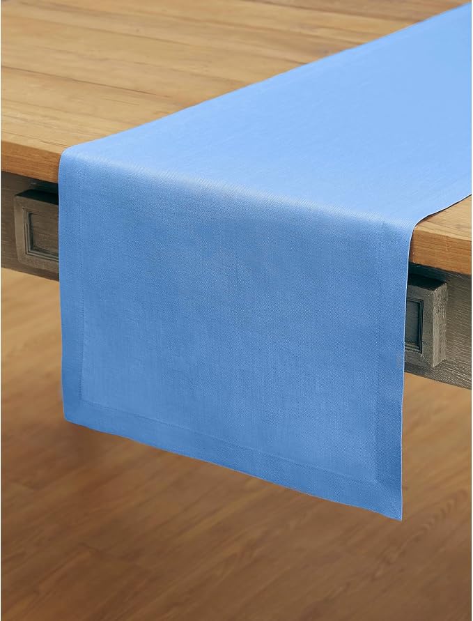 Solino Home 100% Pure Linen Table Runner Provence Blue, Fete 14 x 120 in | - Image 2