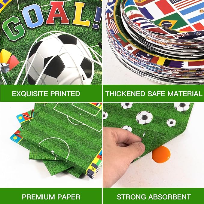 180pcs Soccer Plates and Napkins Party Supplies, Serves 60 | International - Image 3