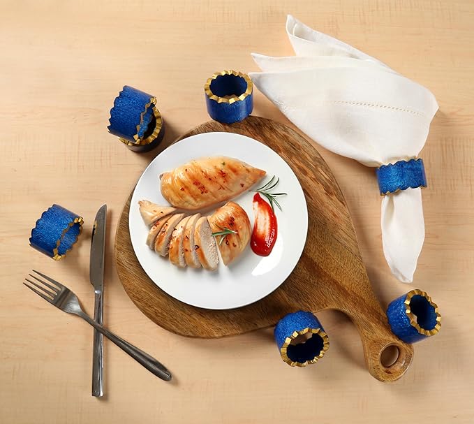 ALPHA Living HOME Handmade Epoxy Napkin Rings Set of 12 | Elegant Table Decor for Dining, Weddings & Events | Durable & Stylish Napkin Rings Holders | Art Deco Design (Blue Gold)