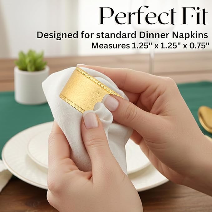 Napkin Holders for Cloth Napkins Round Serviette Rings Napkin Ring Gold Napkin Rings Set of 12 Metal Napkin Rings Dinner Thanksgiving Wedding Christmas Party Kitchen Table Decoration - CLEENTABLE