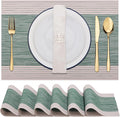 Winknowl Placemats, Set of 6 Heat Resistant Stain Resistant Woven Vinyl Insulation Place mats, Durable Washable Elegant Table Mats for Dining (Striped Green)