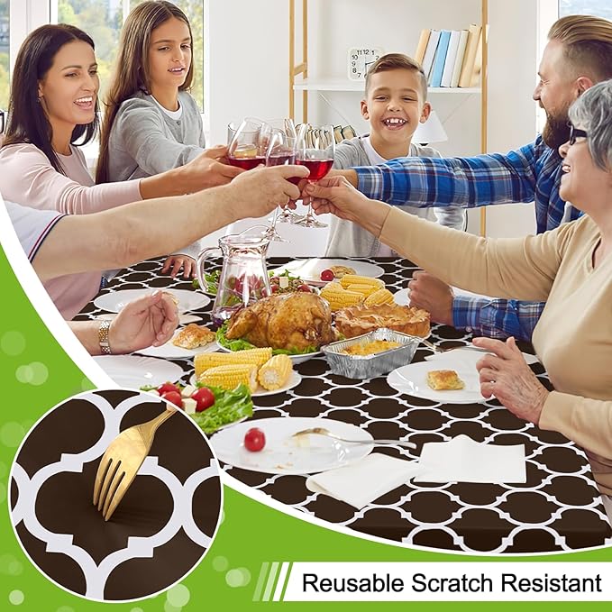 Smiry Rectangle Table Cloth Cover, Waterproof Vinyl Tablecloth with Flannel Backing for Rectangle Tables, Wipeable Spillproof Plastic Tablecloths for Dining, Camping and Indoor (60"x102", Coffee)