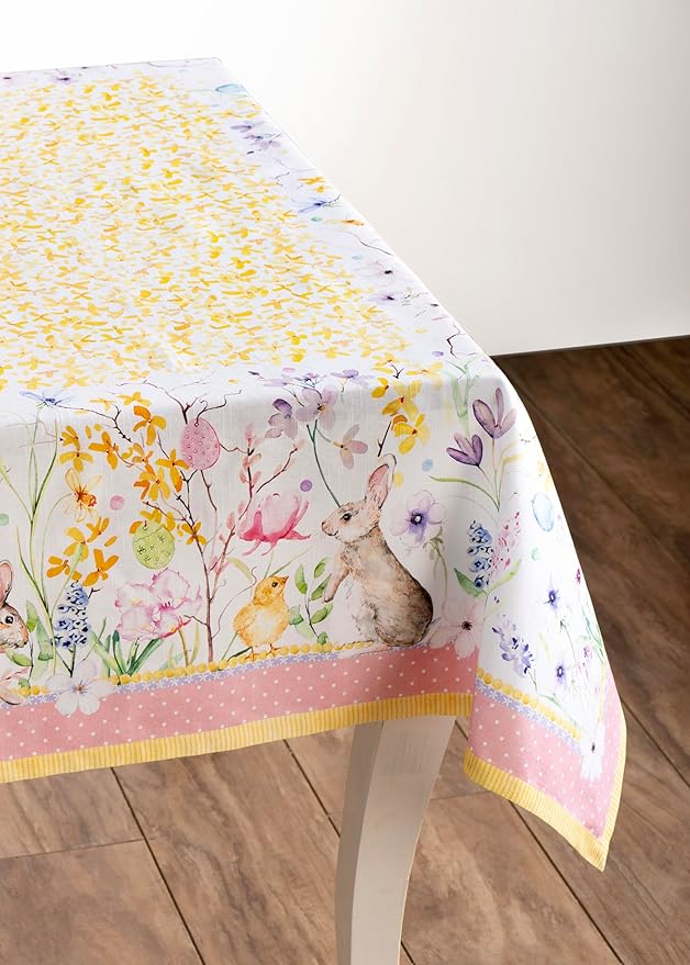 Maison d' Hermine Table Cloth Rectangle Table 100% Cotton 70 x 90 Inches Tablecloth Reusable Decorative for Dining Room Farmhouse Home Valentines Day Decorations Spring Summer - Easter Zest