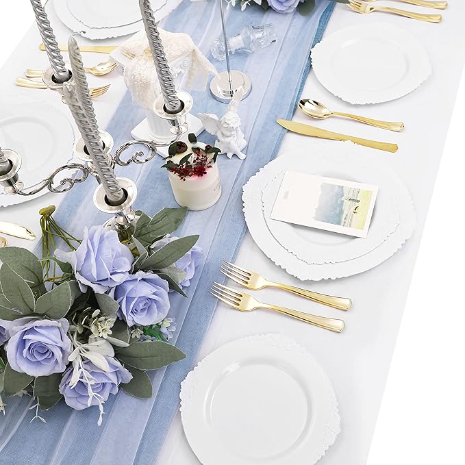Morejoy 100PCS White Plastic Plates，White Disposable Plates，Include 50 Pieces 10.25 Inch Dinner Plates & 50Pieces 7.5 Inch Dessert Plates,Perfect for Weddings & Party