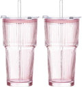 20oz Iced Coffee Cups with Lids, Ribbed Glass Cups with Lids and Straws | Thick by GOSCHE