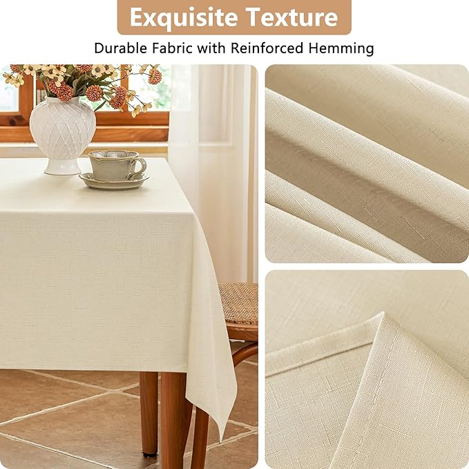 Beige Fabric 54 x 54 Inch Square Table Cloth Faux Linen Textured Water Resistant & Wipeable Card Tablecloth Reusable for Dining Kitchen Patio