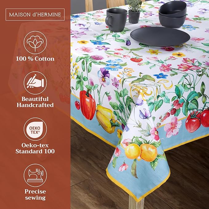 Maison d' Hermine Table Cloth Rectangle Table 100% Cotton 70 x 90 Inches Tablecloth Reusable Decorative for Dining Room Farmhouse Home Valentines Day Decorations Spring Summer - Giverny