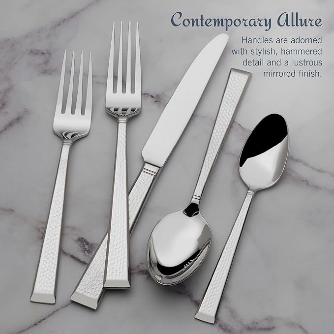 Mikasa Kyler Flatware Set for 12, 65 Piece 18/10 Stainless Steel Silverware with Modern Design and Serving Utensils, Durable, Stylish Dinnerware Service