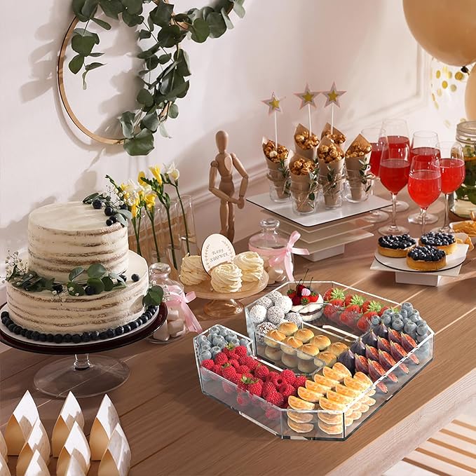 13.8" Acrylic Number Charcuterie Tray, Fillable Number Charcuterie Box for Food, Reusable Serving Cake Candy Dish Display Tray for Birthday Anniversary Party Decoration (Square Number 9)