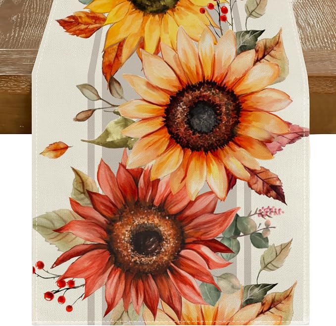 RABUSOFA Fall Table Runner 13x108 Inch Sunflower Fall Decor by RABUSOFA