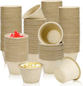 LeonBach 150 Pack 4oz Natural Bagasse Fiber Sauce Cups, Compostable Small Disposable Paper Dipping Bowls Biodegradable Condiment Portion Sample Snack Charcuterie Serving Tasting Cups
