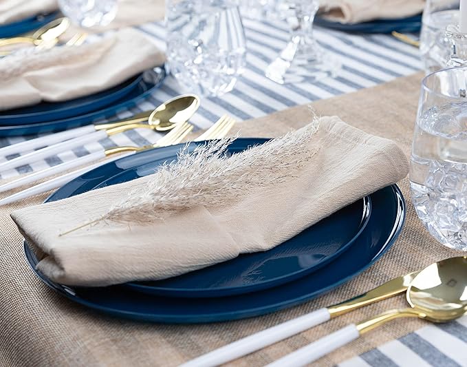 [30 Pack 8.6''] Dark Blue Plastic Party Plates Edge Collection Premium heavyweight Elegant Disposable Tableware Dishes