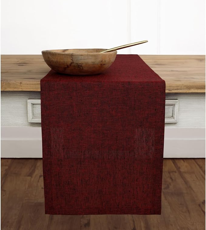Solino Home 100% Pure Linen Table Runner Red, Athena 14 x 144 Inch Long | Table - Image 2