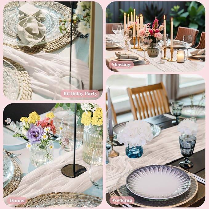 Ivory White Table Runner, 10 Ft 120 in Cheesecloth Table Runner, Spring Rustic Table Runners for Wedding, Party, Bridal Shower, Boho Table Runners for Valentines Day and Easter