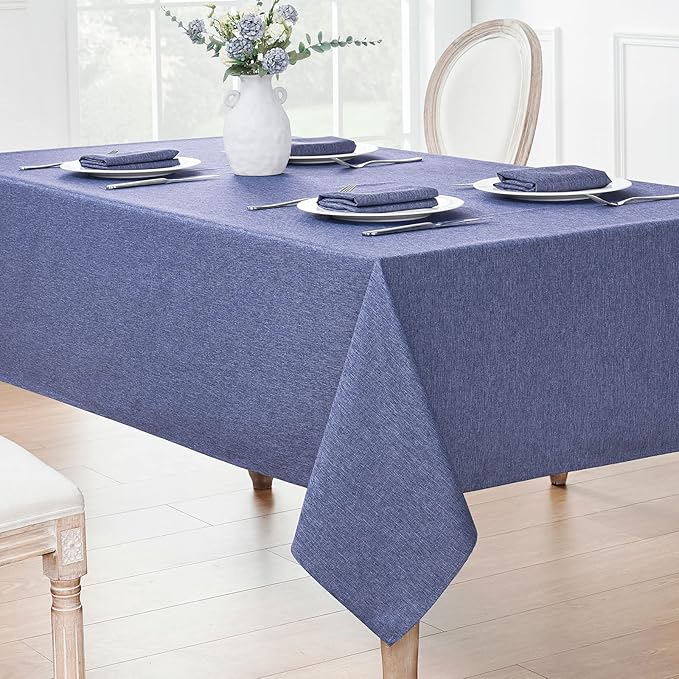 Rectangle Tablecloth Linen Textured Waterproof & Stain Resistant Table Cloth Wrinkle Free Decorative Fabric Farmhouse Table Cover for Dining/Party/Buffet/Wedding, 60 x 144 Inch, Demin Blue