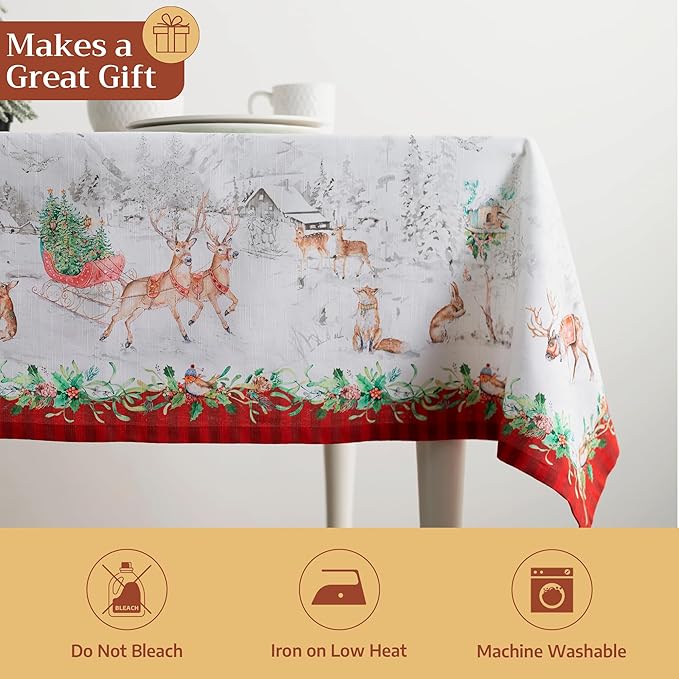 Maison d' Hermine Table Cloth Square Table 100% Cotton 60 x 60 Inches Fall Tablecloth Reusable Everyday Use for Thanksgiving Christmas Decorations Dining Farmhouse Party (Christmas Tradition)