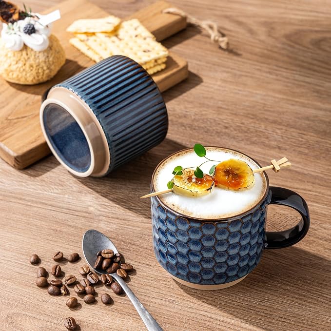 GBhome 15 OZ Stackable Coffee Mugs Set of 4, Ceramic Coffee Cups Set | 4 - Image 6