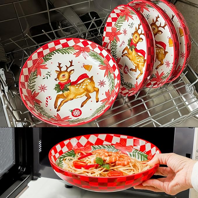 glowworm Pasta Bowls, 38 Oz Ceramic Salad Bowls Set of 4, Serving Bowls for Ramen, Fruit, Dishwasher & Microwave Safe