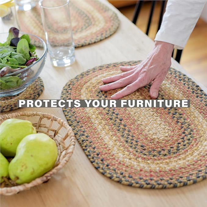 Homespice Russet Jute Braided Trivets for Table, Warm Country Decor, Set of 3, Multicolor 8" Round Heat Resistant Mats - Rich Colors, Easy to Clean, Durable and Protects Furniture