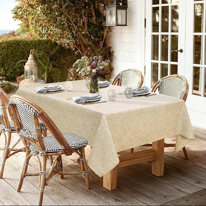 JIUZHEN Rectangle Table Cloth, Faux Linen Farmhouse Tablecloth Wrinkle and Stain Resistant Decorative Spring Fabric Table Cover for Dining/Party/Birthday/Wedding, Beige, 54 x 108 Inch