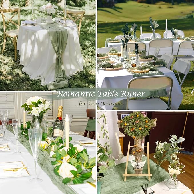 6 Pack Sage Green Cheesecloth Table Runners 35x120 Inch, Semi Sheer Boho Gauze - Image 5