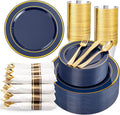350PCS Navy Blue and Gold Plastic Plates by WDF