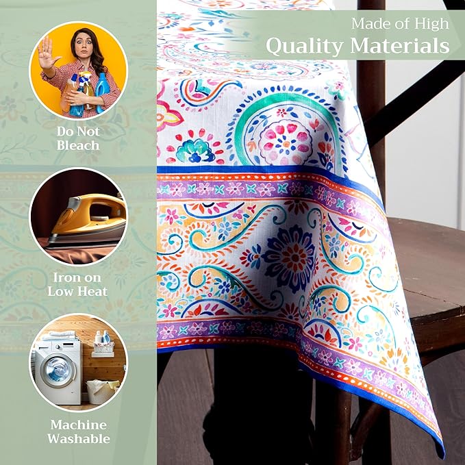 Maison d' Hermine Table Cloth Rectangle Table 100% Cotton 70 x 90 Inches Tablecloth Reusable Decorative for Dining Room Farmhouse Home Valentines Day Decorations Spring Summer - Indian Floral