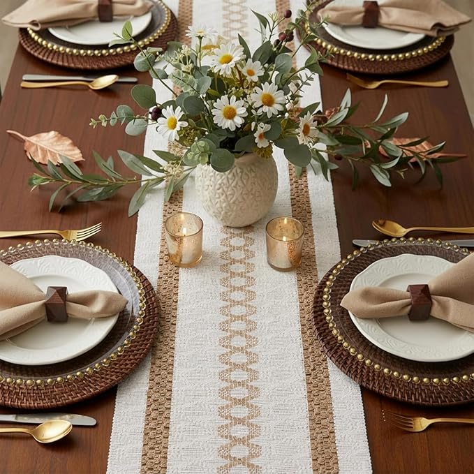 Fall Table Runner for Coffe Table Home Boho Decor 12x90 Inch Beige | 90 Inches - Image 5