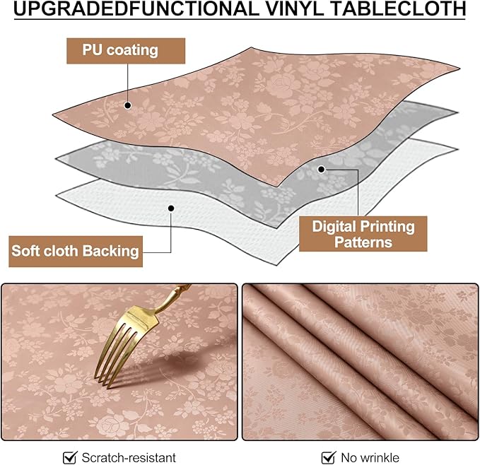Smiry Round Table Cloth, Waterproof Heavy Duty Vinyl Tablecloths, Wipeable Washable Table Cover for Kitchen and Dining Room (Tan, 60" Round)